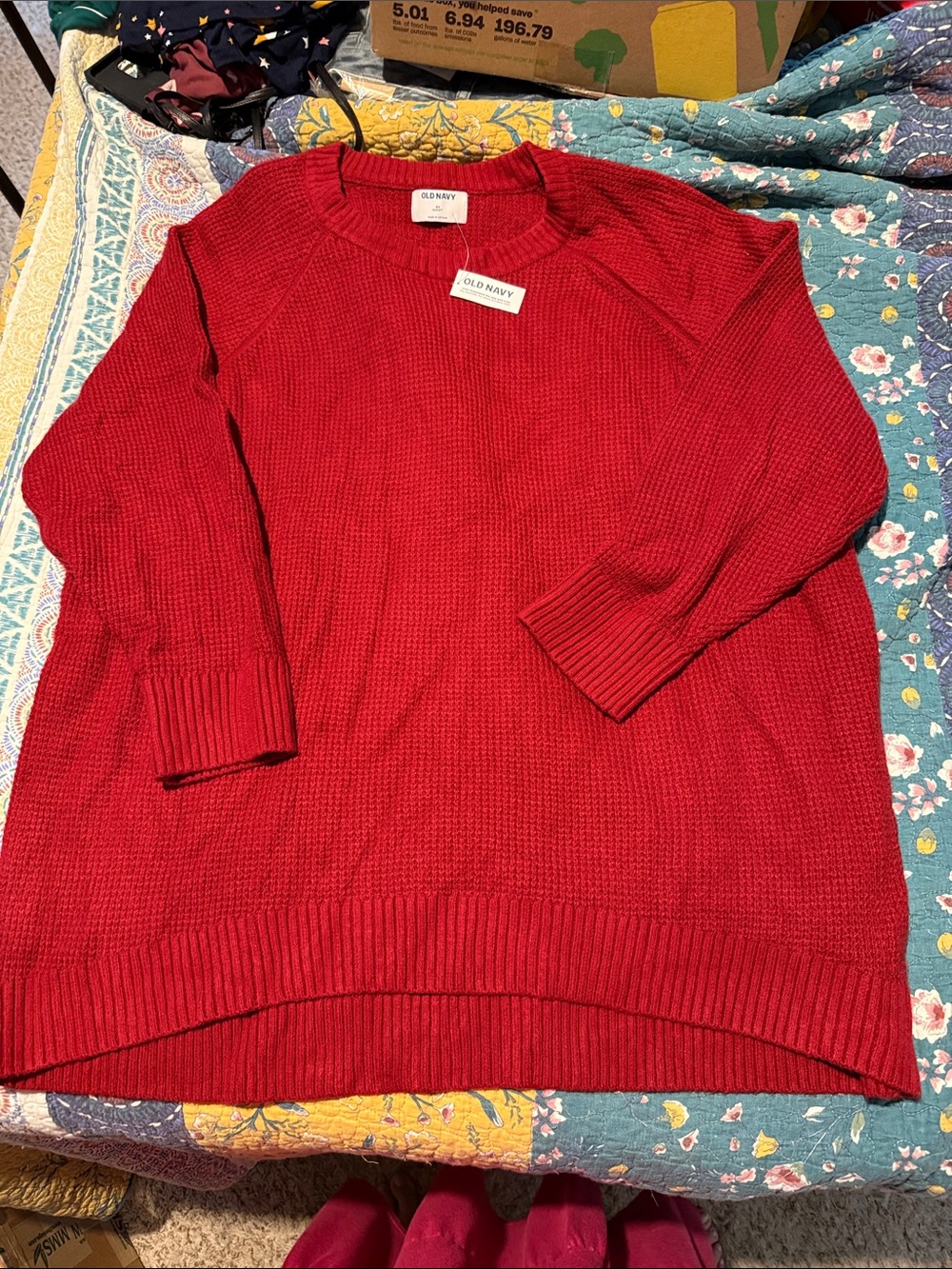 Old Navy Red Waffle-Knit Crewneck Sweater